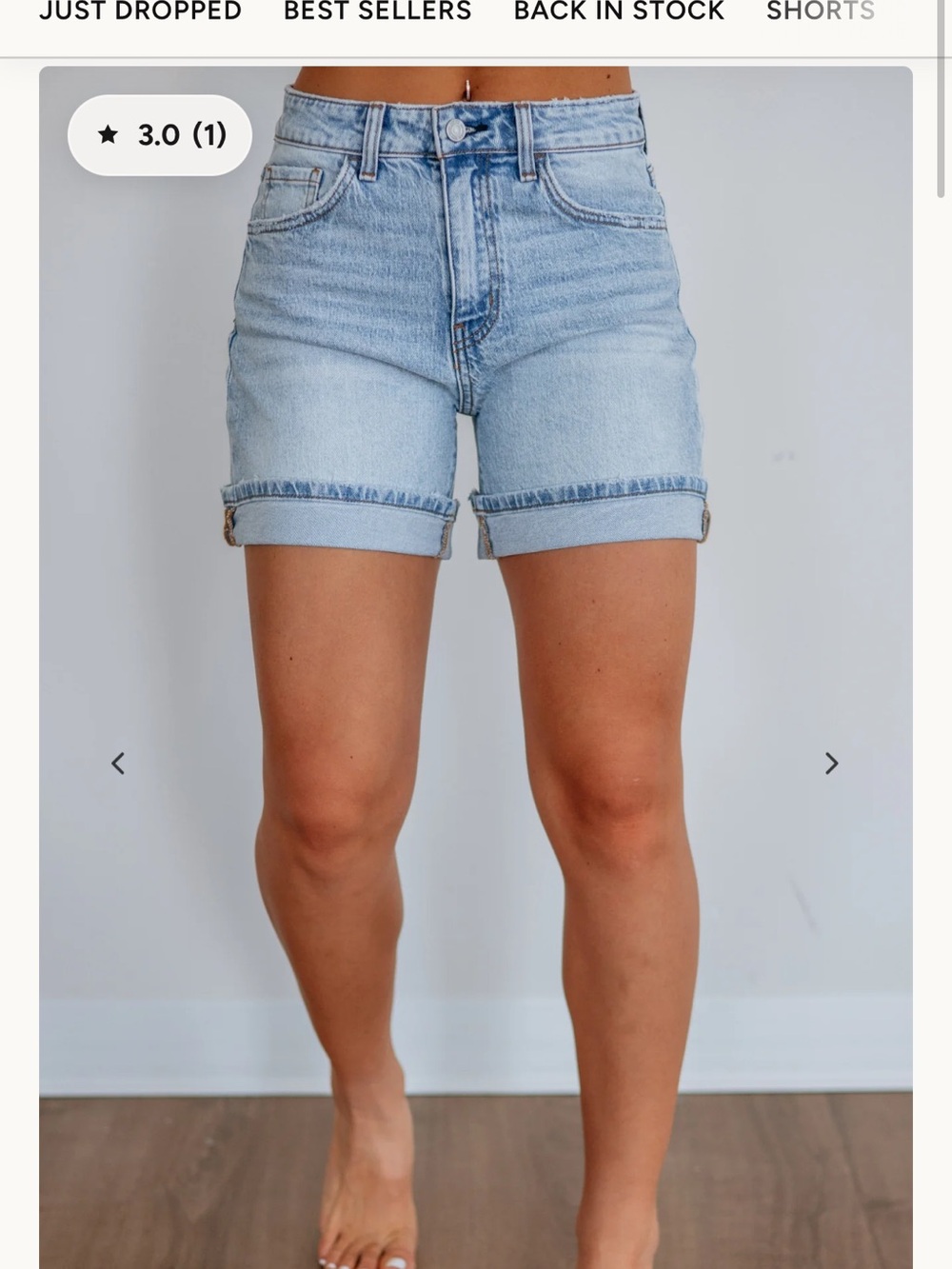 High-Rise Light Blue Denim Roll-Cuff Shorts Risen Jeans